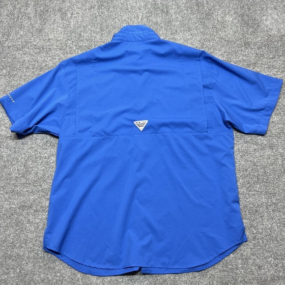 Columbia PFG Omni-Shade Shirt Mens Large Blue Short Sleeve Fishing Button Up - Picture 4 of 9